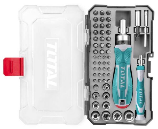 TOTAL - KIT 55PÇS CHAVE ROQUETE COM CHAVES DE CAIXA E BITS